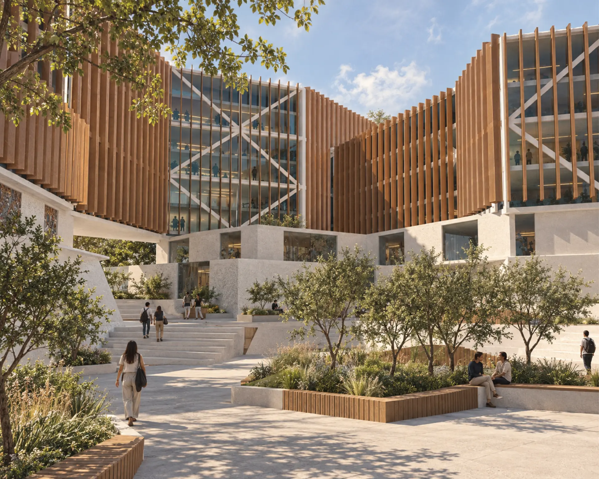 Exterior render — Civic Center Caño Martín Peña courtyard