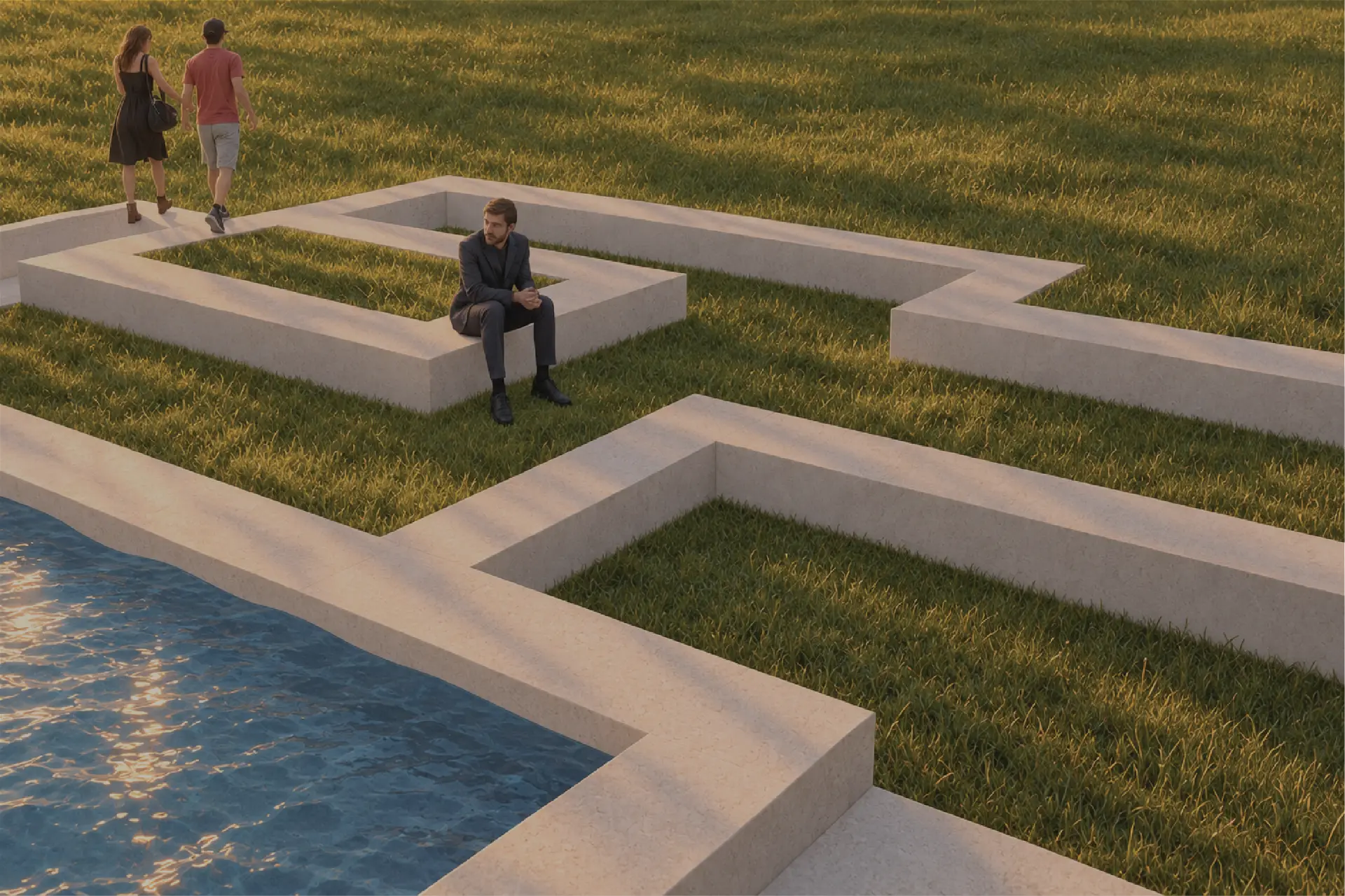 Landscape terrace with reflecting pool