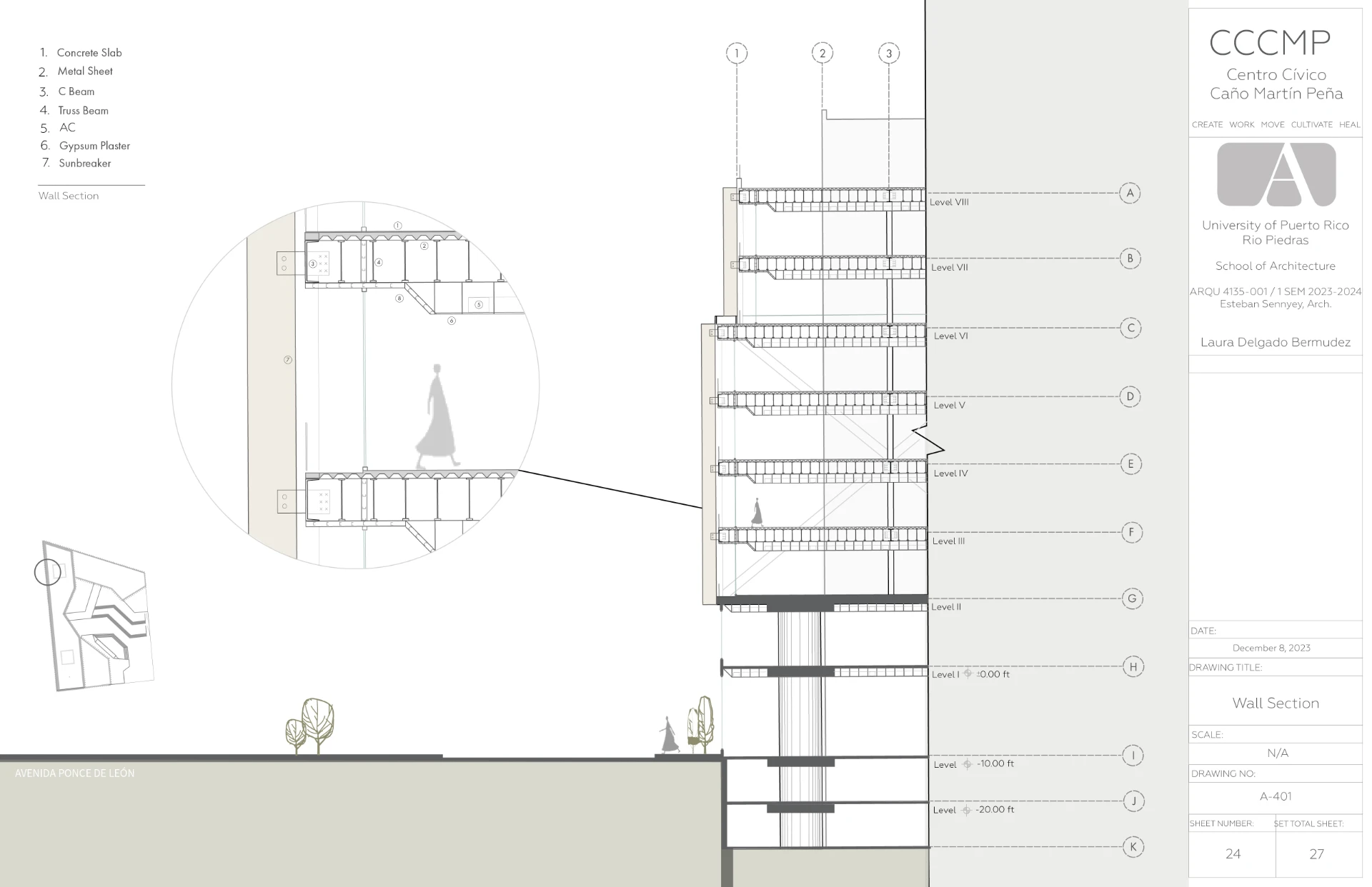 Wall section drawing — Civic Center Caño Martín Peña